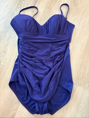 Miraclesuit Purple Ruched One Piece Tummy Control Swimsuit Size 14 beach summer
